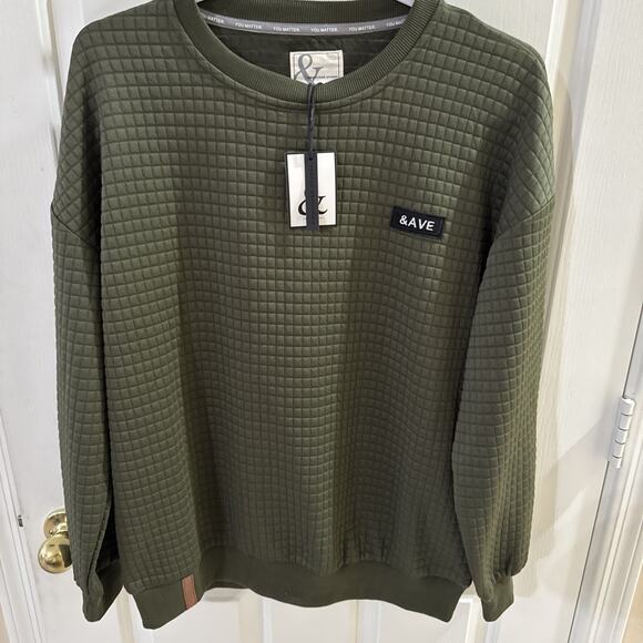 Ampersand Avenue Quilted Pullover Hoodie Size Medium Olive Fall NWT Oversized - Picture 1 of 13
